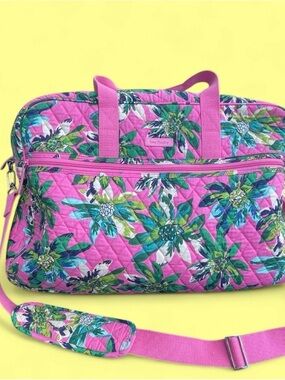 Vera Bradley Tropical Paradise Traveler Luggage Duffel Bag pink and Green